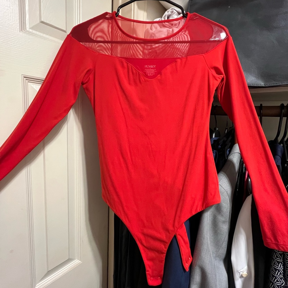 Amazon Red and Pink Fitted Long Sleeve Bodysuits